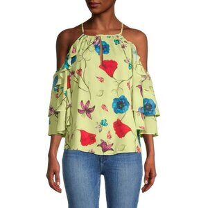 NWT New $268 Parker Cold-Shoulder Floral Valencia Yellow Top Size M
